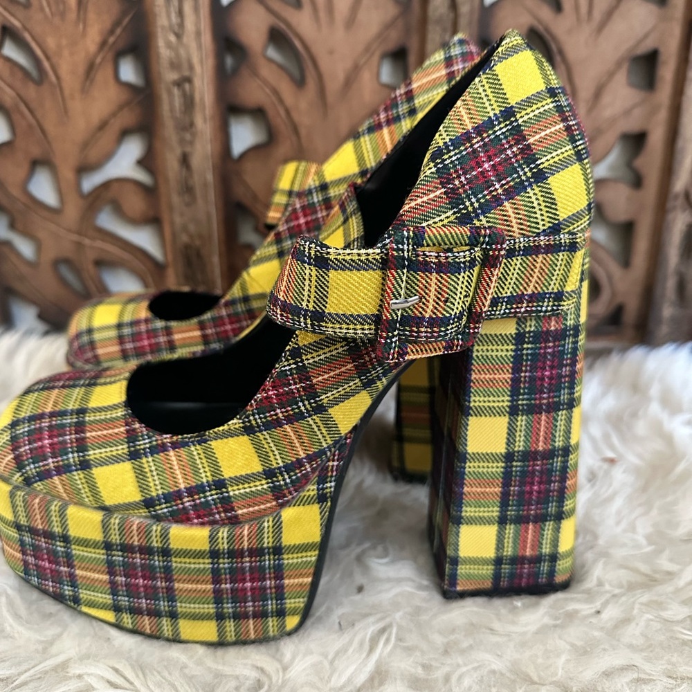 Bamboo Plaid Platform Heels